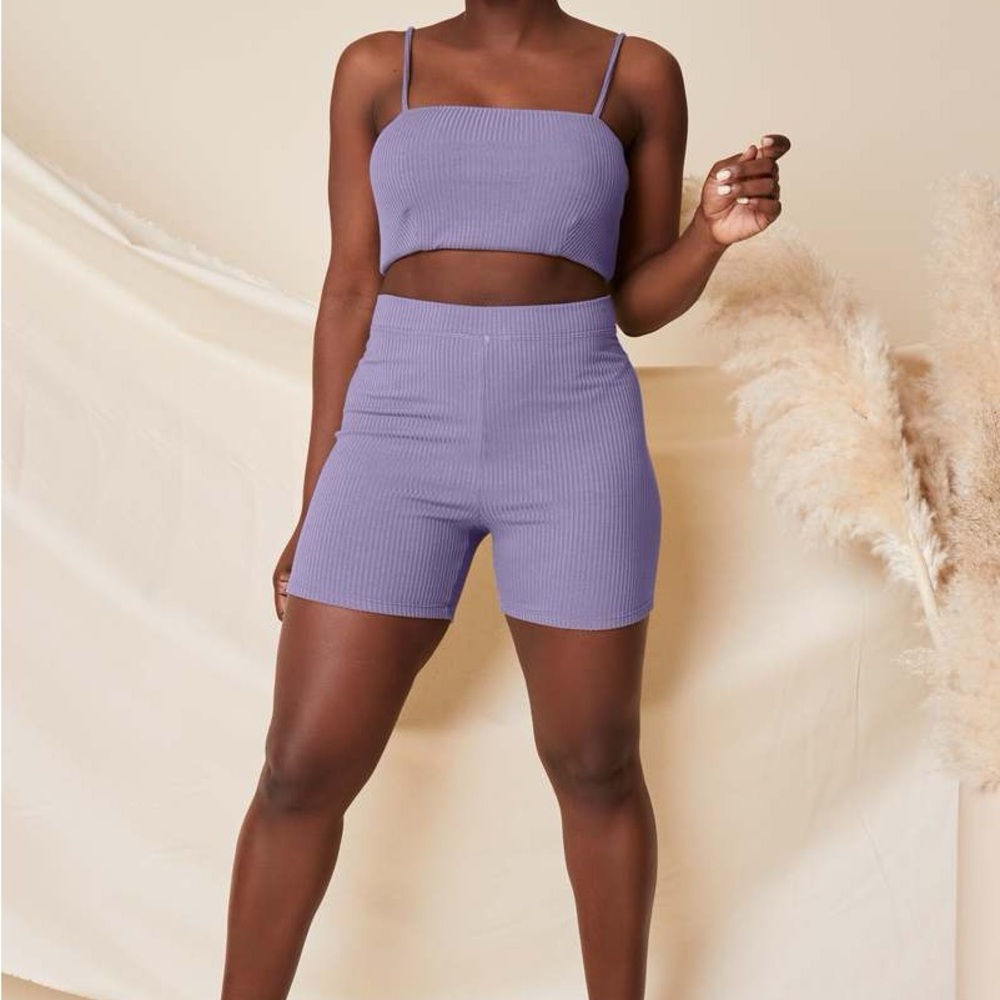 Women's Purple Ribbed Shorts - Picture 3 of 7